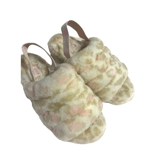 UGG Fluff Yeah Slide Slipper Panther Print Platform Cream Pink Back Strap Size 9 - Picture 2 of 13